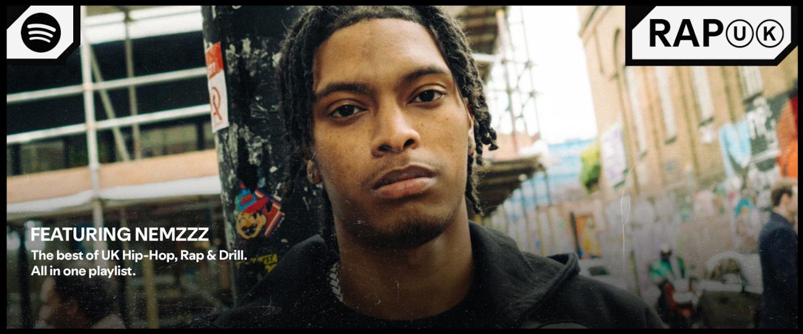 Nemzzz featured in Spotify's RAP UK playlist artwork